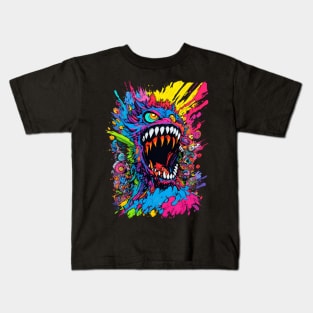 Neon colors monster splash mix of candy colors lots of pink and blue cure design Kids T-Shirt
